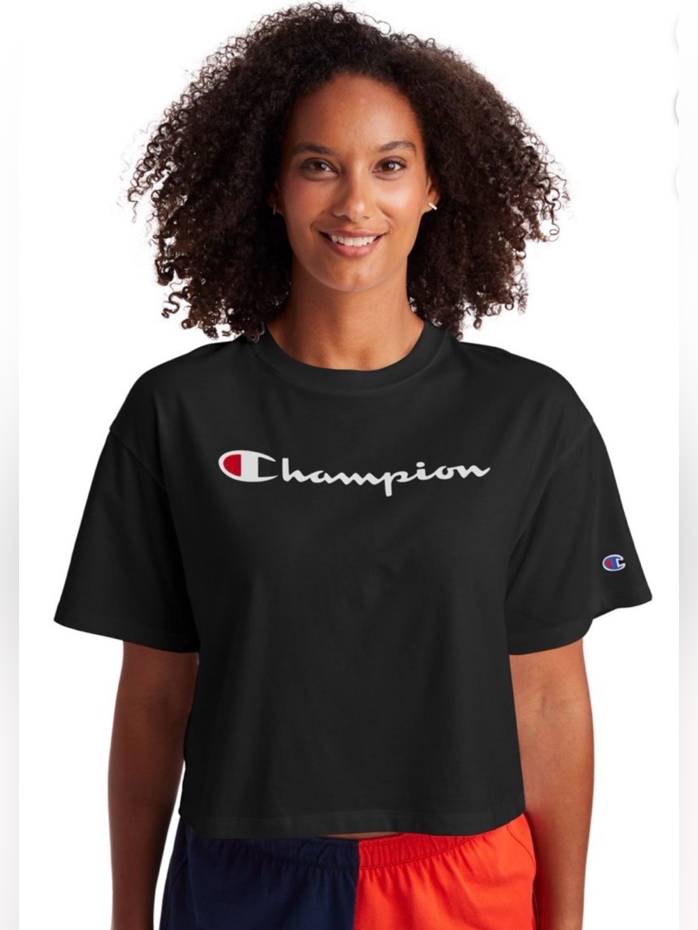 Champion Black Cropped Logo Tee & Dodge Hemi Red Graphic Cropped T-Shirt
